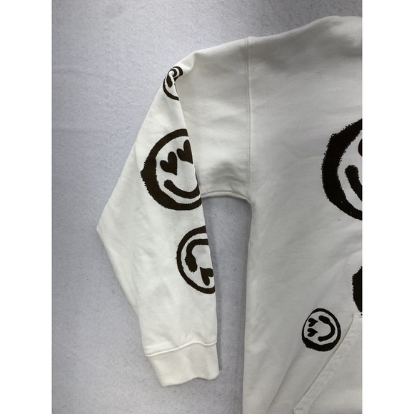 BooHoo Sweatshirt Hoodie Small Emoji Graffiti Drip Heart Face Oversize Ivory NWT - Picture 3 of 15